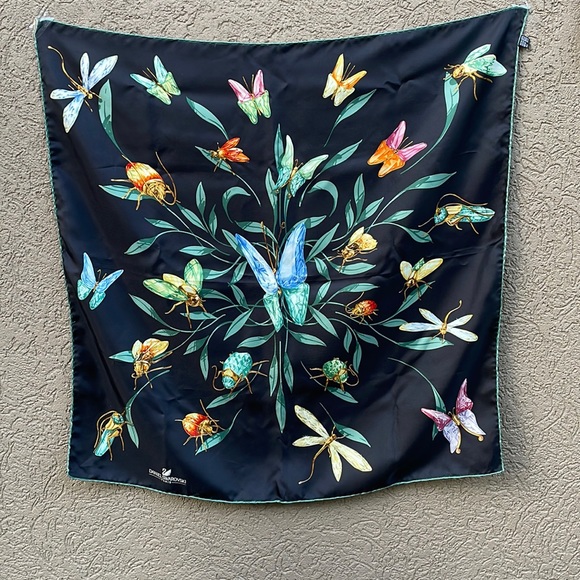 Swarovski Accessories - DANIEL SWAROVSKI PARADISE INSECTS BLACK SILK SCARF #247822 WITH ORIGINAL BOX